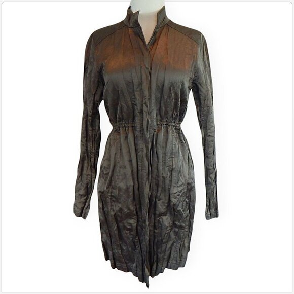 Eileen Fisher Brown Crinkle Satin Metallic Cinch Waist Drawstring Jacket Size XS - Picture 1 of 4